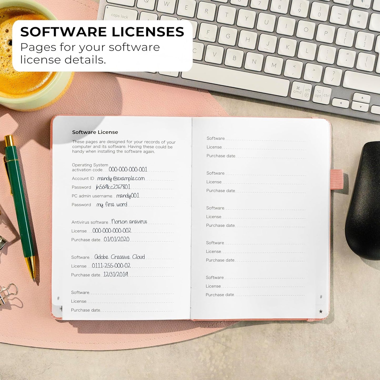 Clever Fox Password Book with alphabetical tabs. Internet Address Organizer Logbook. Medium Password Keeper for Website Logins (Peach Pink)