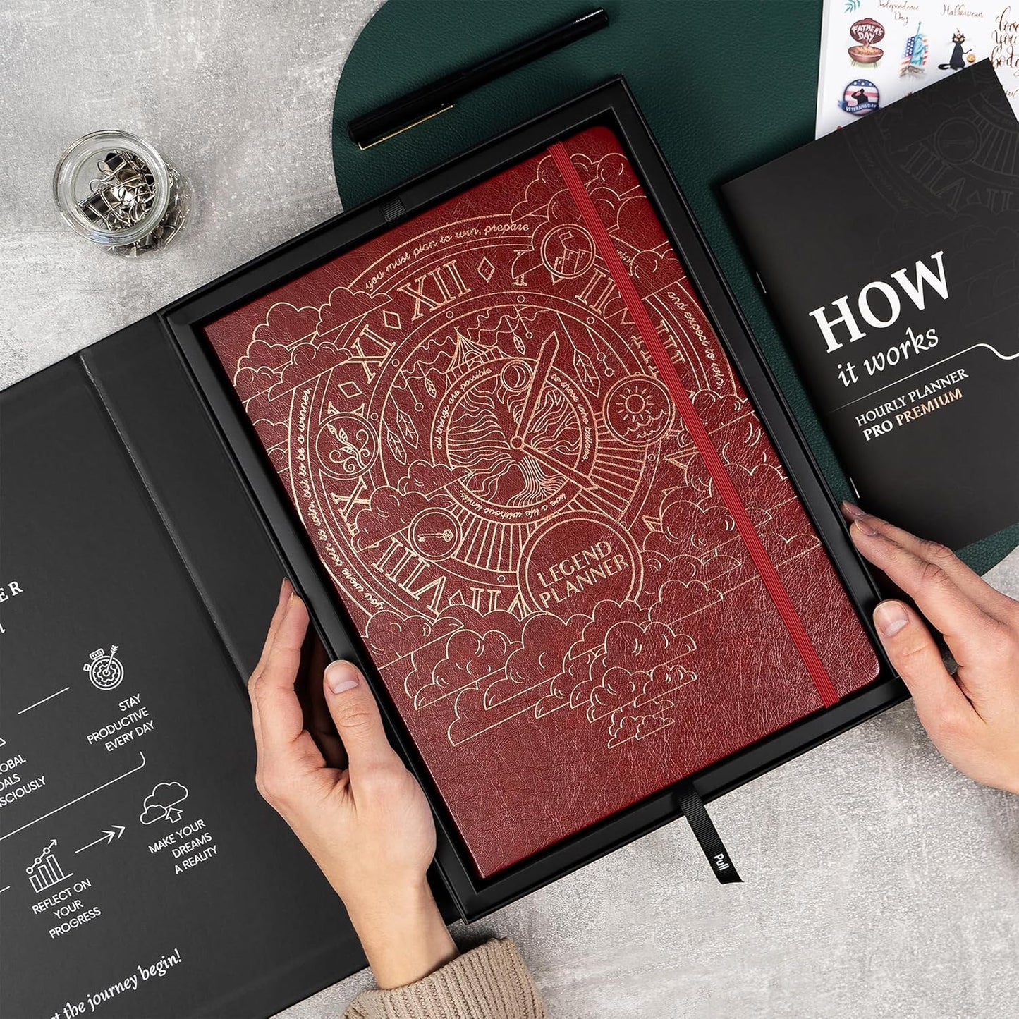 Legend Planner PRO Premium – Large Undated Weekly, Monthly & Budget Planner with Habit Tracker – Life Organizer for Time & Task Management, Goal Setting & Productivity – A4 size (Wine Red)