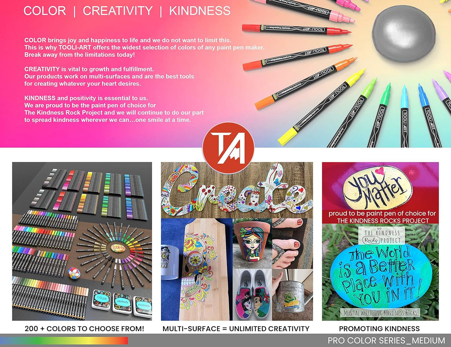 TOOLI-ART 22 Acrylic Paint Markers Paint Pens Pro Color Series Set 3mm Medium Tip for Rock Painting, Glass, Mugs, Wood, Metal, Glass Paint, Canvas, DIY. Non Toxic, Waterbased, Quick Drying (GRAYS)