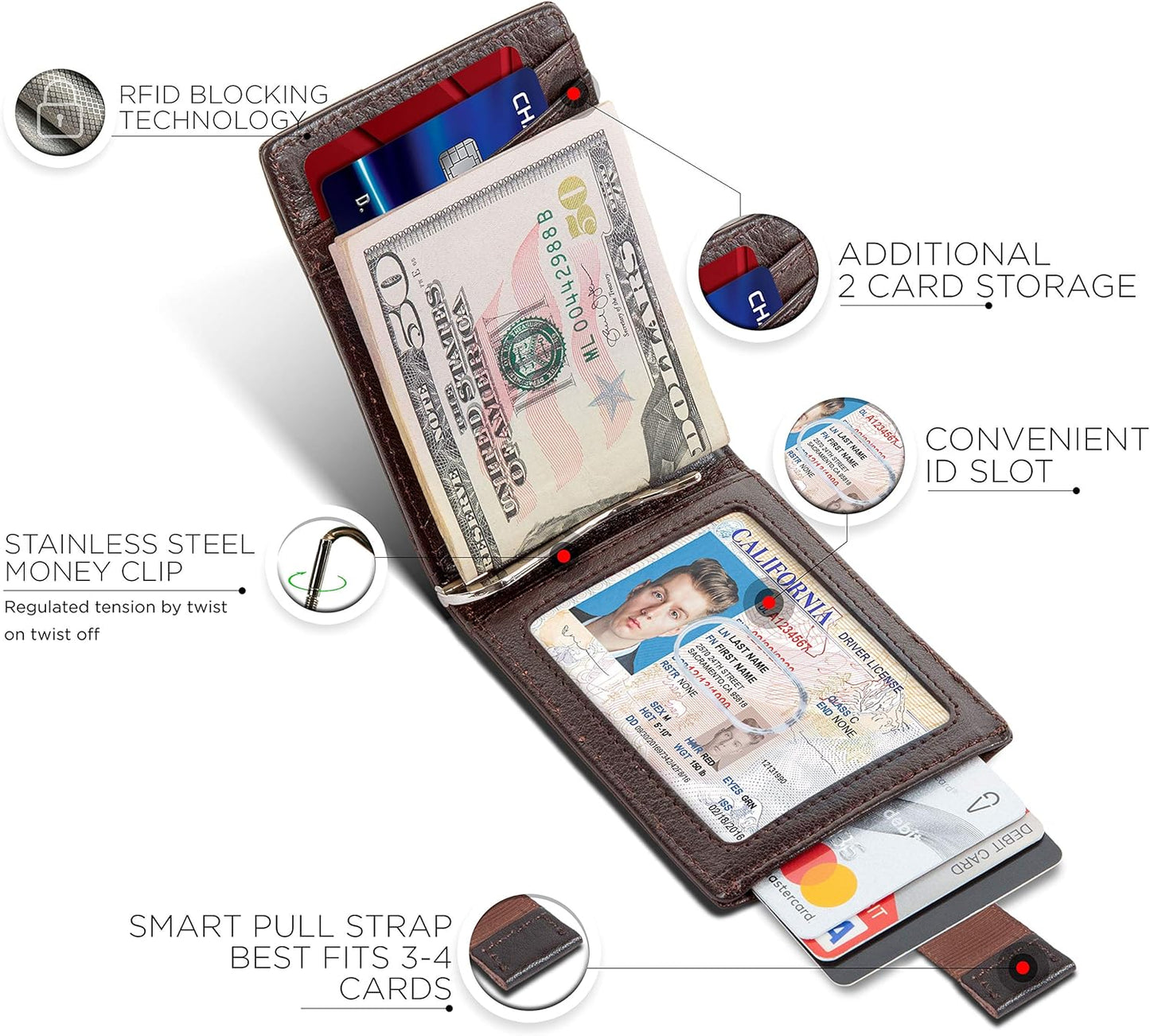 SERMAN BRANDS RFID Blocking Slim Bifold Genuine Leather Minimalist Front Pocket Wallets for Men with Money Clip Thin Mens