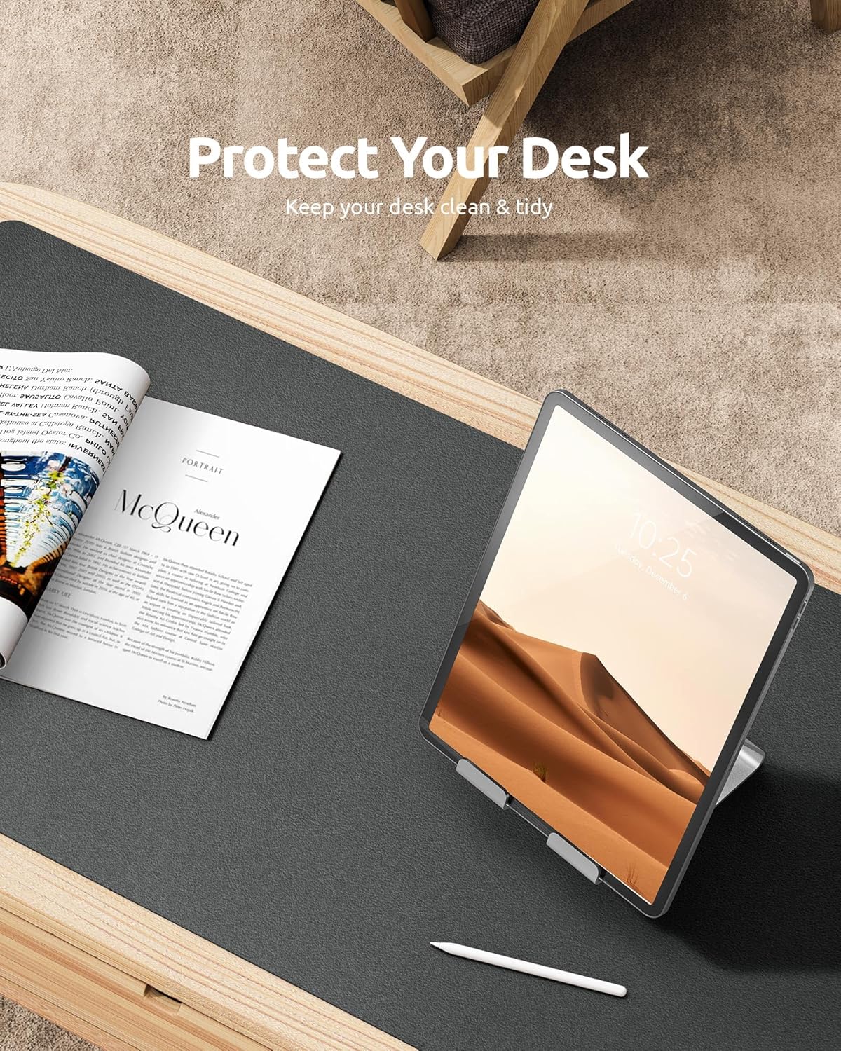 YSAGi Leather Desk Protector, Office Mat, Large Mouse Mat, Non-Slip PU Leather Blotter, Laptop Desk, Waterproof Writing Pad for Office and Home (Dark Grey, 23.6" x 13.8")