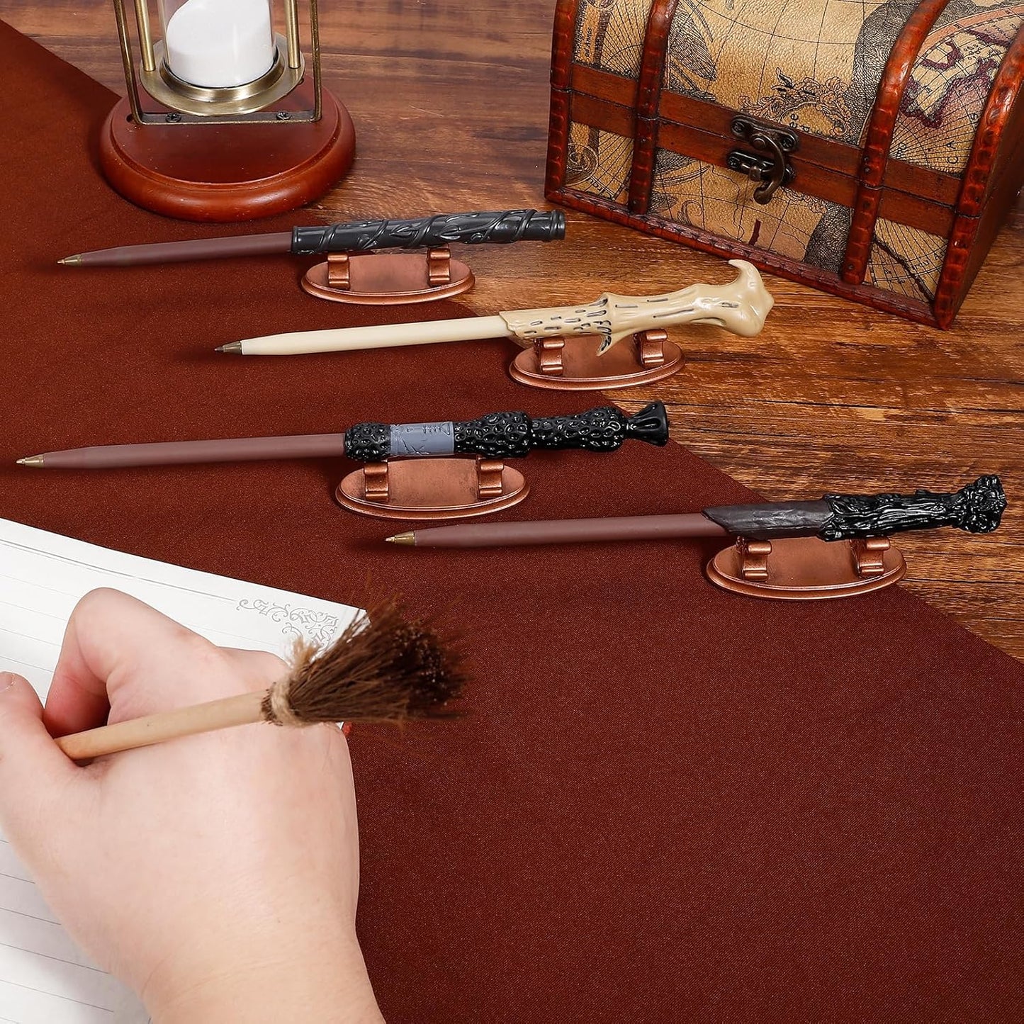 4PCS Resin Pen Holders Wizard Magic Wand Display Stands Mini Holders for Pencil Desk Decor Collection, 2.8'' L×1.1'' W× 0.9'' H, Rosegold