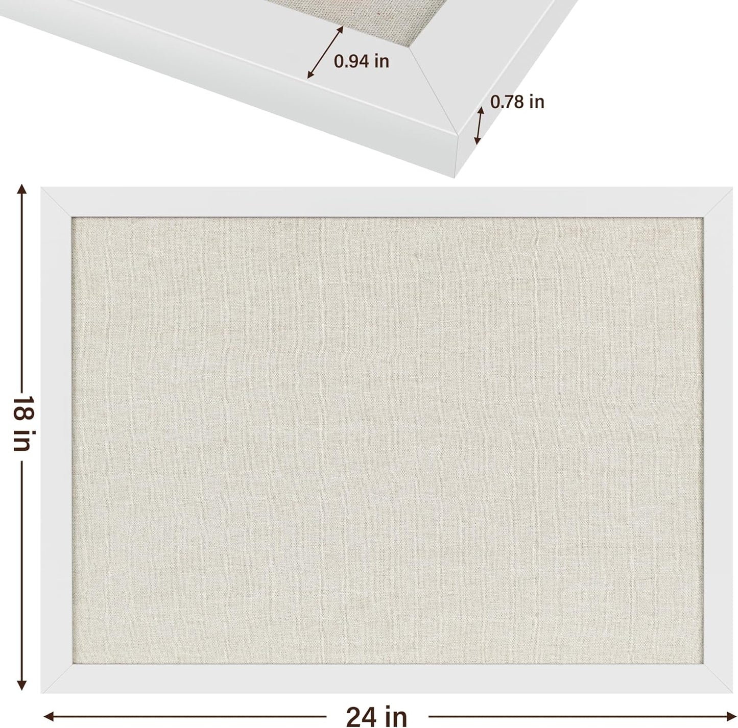 Cork Board Bulletin Board 18" x 24", Large Linen Corkboards with Frame for Walls, Cute Picture Display Pin Board Vision Board for Room School Office Bedroom 20 Pushpins Vintage White