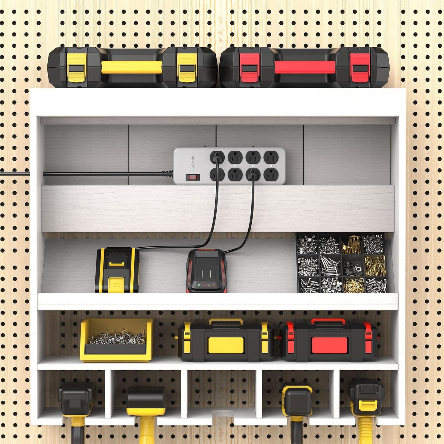 Heavy Duty Power Strip,Industrial Heavy Metal Case Surge Protector,8 AC Outlets,15Amp,2700 Joules,Protected' Indicator,14 Gauge Cord (Grey, 15FT Length)