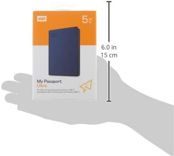 WD 5TB My Passport Ultra, Blue, Portable External Hard Drive, backup software with defense against ransomware, and password protection, USB-C and USB 3.1 - WDBFTM0050BBL-WESN