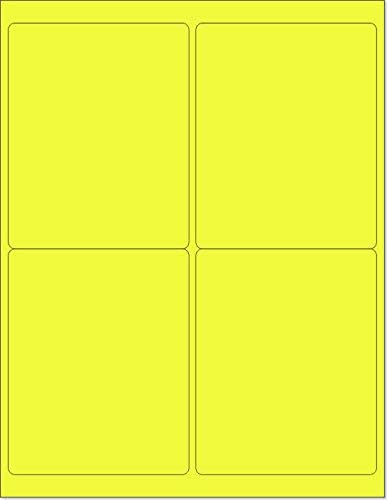 8-1/2 x 11" Neon Color High Light Fluorescent Labels for Laser & Inkjet Printer (Yellow Fluorescent, 4 x 5" - 4 Per Page | 1000 Labels)