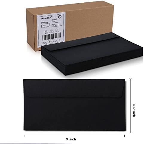 100Qty#10 Black Business envelopes 4.125x9.5In- windowless design 120GSM paper envelopes
