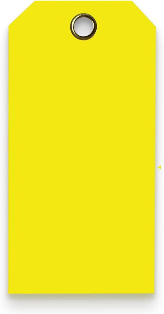 Tags 4 Less 15 Mil Waterproof Plastic Tags, Pack of 100 – 4” x 8” Heavy Duty Plastic Tags for Labeling, Outdoor Tagging, Equipment Labeling, Luggage, Valves & More (Yellow)