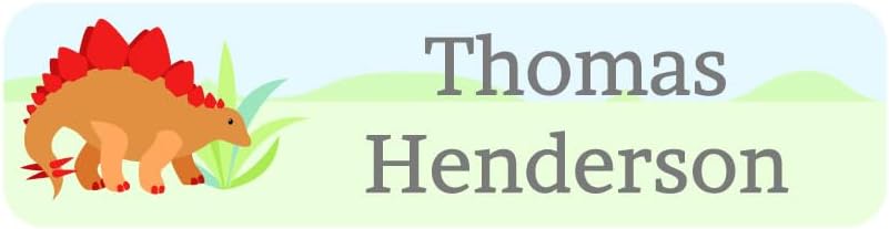 Name Bubbles - Custom Small Rectangle Name Labels for Kids (64 Labels) - Personalized Waterproof Name Stickers for Daycare, Lunch Boxes, Water Bottles, Shoes, School Supplies, & Camp (Dinosaur)