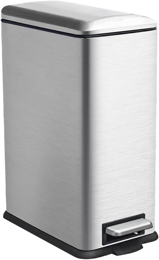 8 Gallon Trash Can, Stainless Steel Kitchen Trash Can with Removal Inner Bucket and Soft-Close Lid, Step on Trash can 30 Liters, Durable Metal Garbage Can for Home, Bathroom, Office