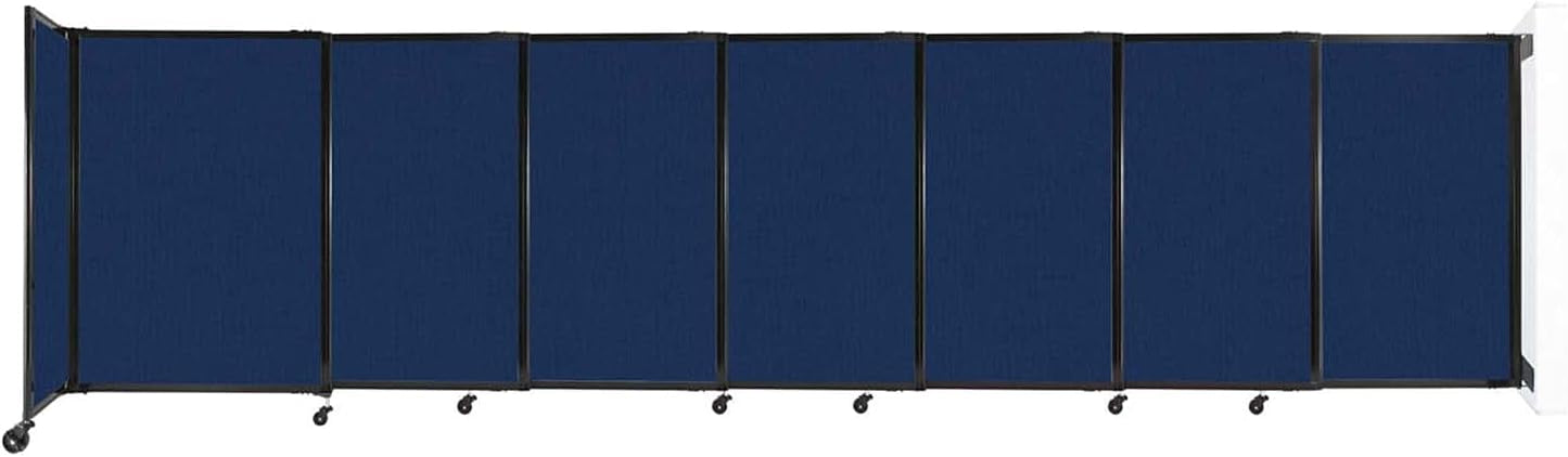 Wall-Mounted Sliding StraightWall Room Divider | Adjustable Widths | Locking Wheels | Room Separator | Up to 15'6" Wide x 4' Tall Navy Blue Fabric Panels