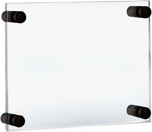 Azar Displays 105511-BLK Acrylic Floating Double Panel Wall Frame,8.5" x 5.5" Graphic Size, Overall Frame Size: 12.5" x 9.5", Black