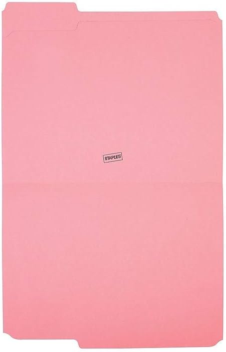 Staples 508952 Colored File Folders w/Reinforced Tabs Letter 3 Tab Pink 100/Box