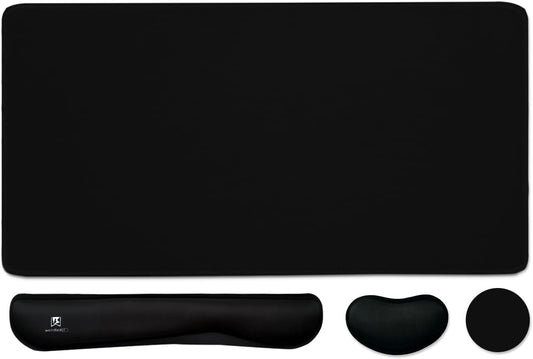 4-in-1 Large Gaming Mouse Pad, Keyboard Wrist Rest Pad & Wrist Support Mousepad Set, Extended Desk Pad Waterproof Desk Mat for Home Office Study Game-Black