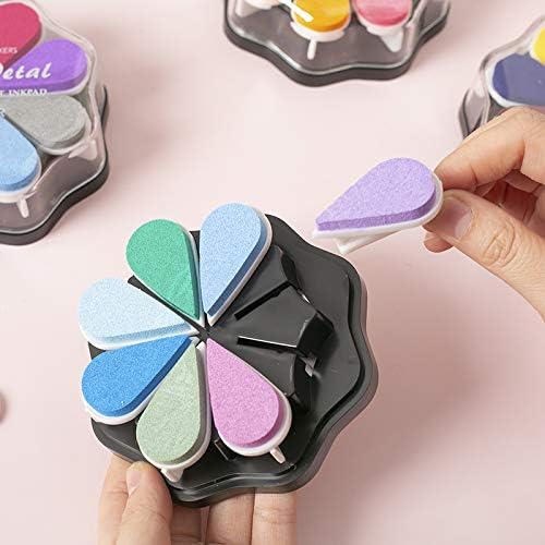 YPSelected 8 Assorted Multi Colours Waterdrop Shaped Craft Rubber Stamps Petal Ink Pads for Paper Wood Fabric (Set 1023)