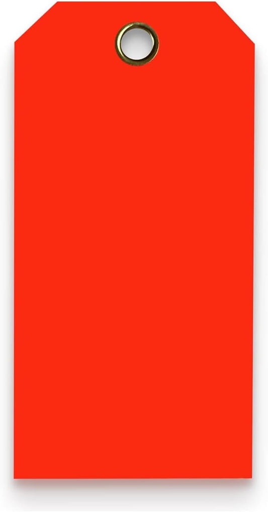 Tags 4 Less 15 Mil Waterproof Plastic Tags, Pack of 100 – 4” x 8” Heavy Duty Plastic Tags for Labeling, Outdoor Tagging, Equipment Labeling, Luggage, Valves & More (Fluorescent Orange/Red)