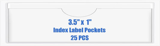 Origin-Joy 25 PCS Self-Adhesive Index Label Pockets, Clear Plastic Peel & Stick Card Holders with Top Open for Loading (3.5 x 1 inch)
