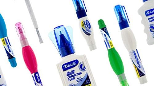 BAZIC Correction Liquid 2 in 1 (0.74 oz / 22 ml), Foam Brush & Precise Metal Tip Applicator, Instant Corrections Pen White Out Fluid, 144-Packs