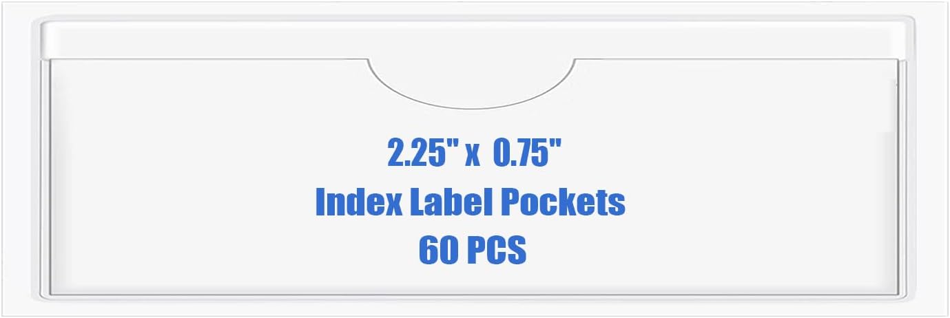Origin-Joy 60 PCS Self Adhesive Index Card Pockets with Top Open, Clear Plastic Label Holder for Cards of Note, Library and Business, Adhesive Label Pockets & Card Holder (2.25 x 0.75 inch)