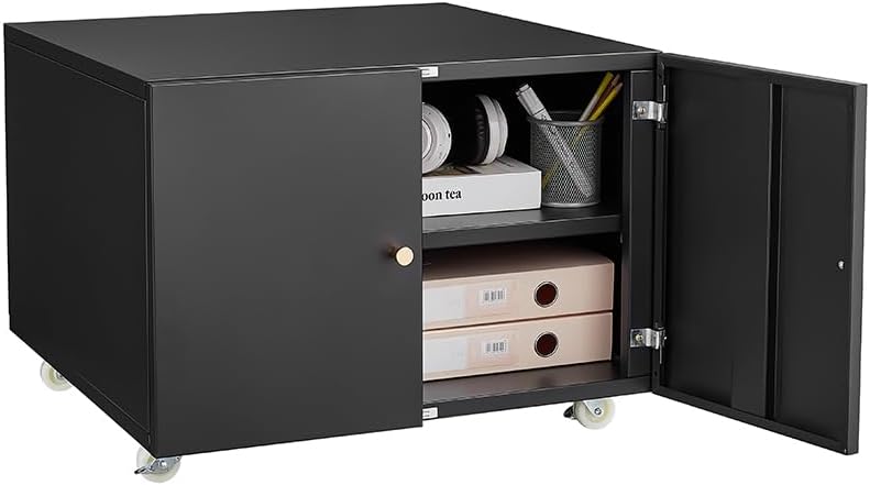 Metal Printer Stand with Storage, Large Black Printer Cabinet with Wheels and Adjustable Shelf for Home Office, Heavy Duty Printer Table