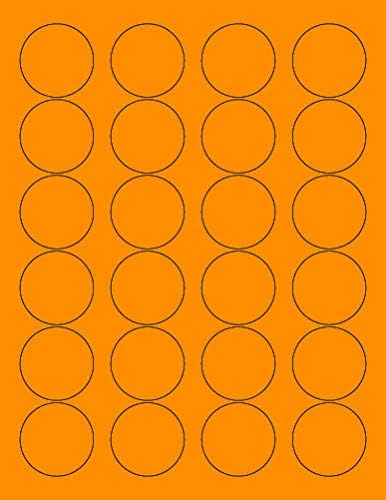 8-1/2 x 11" Neon Color High Light Fluorescent Labels for Laser & Inkjet Printer (Orange Fluorescent, 1.66" Round - 24 Per Page | 600 Labels)