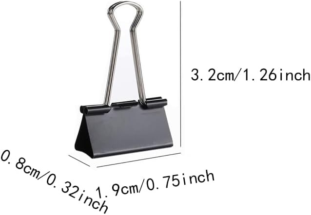 THREEBEGETSALLA 100pcs Binder Clips, 19mm Black Office Paper Clip, Foldback Clips Clamp Binder Clips for Office Home Supplies
