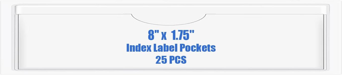 Origin-Joy 25 PCS Self-Adhesive Index Label Pockets, Clear Plastic Peel & Stick Card Holders with Top Open for Loading (8 x 1.75 inch)