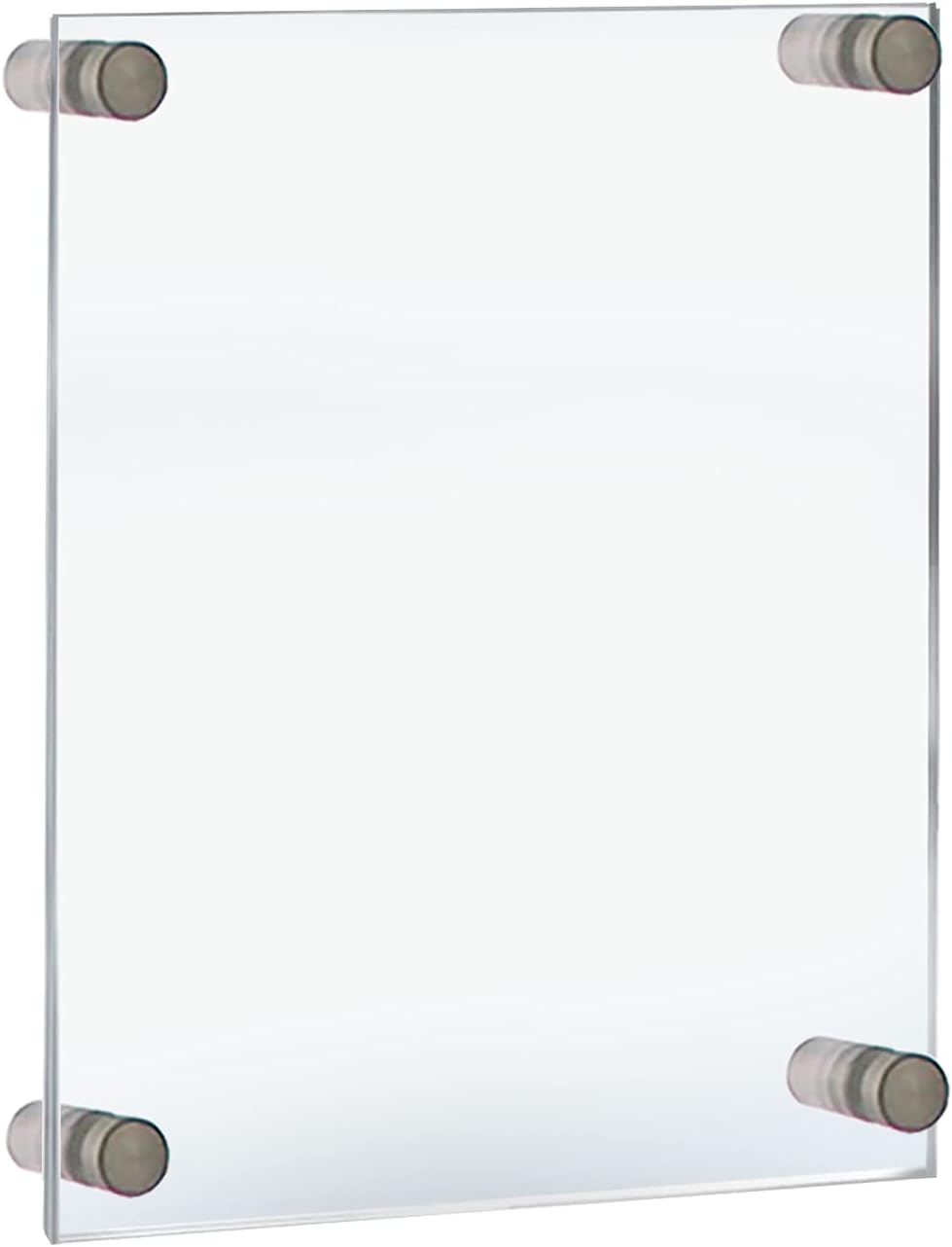 Azar Displays 105508 Floating Acrylic Wall Frame with Silver Stand Off Caps:11" x 17" Graphic Size. Overall Frame Size: 15" x 21"