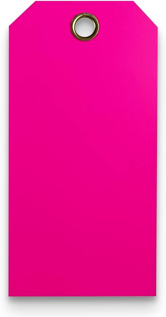 Tags 4 Less 15 Mil Waterproof Plastic Tags, Pack of 100 – 2” x 4” Heavy Duty Plastic Tags for Labeling, Outdoor Tagging, Equipment Labeling, Luggage, Valves & More (Fluorescent Pink)