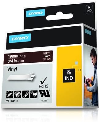 DYMO Rhino Adhesive Vinyl Label Tape, 3/4-inch, 18-Foot Cassette, Brown (1805418)