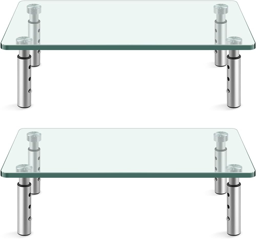 KKTONER GLASS Monitor Stand with Height Adjustable for Home Office 2 Pack Computer Monitor Riser PC Screen Riser for Desk Organzier Laptop