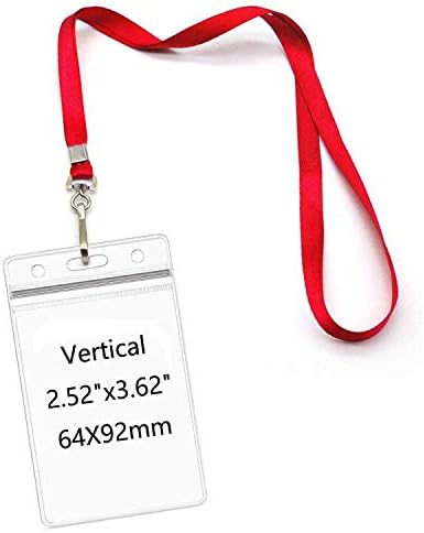 Lanyards with Id Holder Name Badges Name tag Badge Holders with Neck Red Lanyard Swivel J-Hook Clip Waterproof Nametags Protectors Nurse School Kids 50 Pack