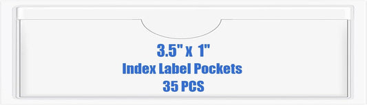Origin-Joy 35 PCS Self Adhesive Index Card Pockets with Top Open, Clear Plastic Label Holder for Cards of Note, Library and Business, Adhesive Label Pockets & Card Holder (3.5 x 1 inch)