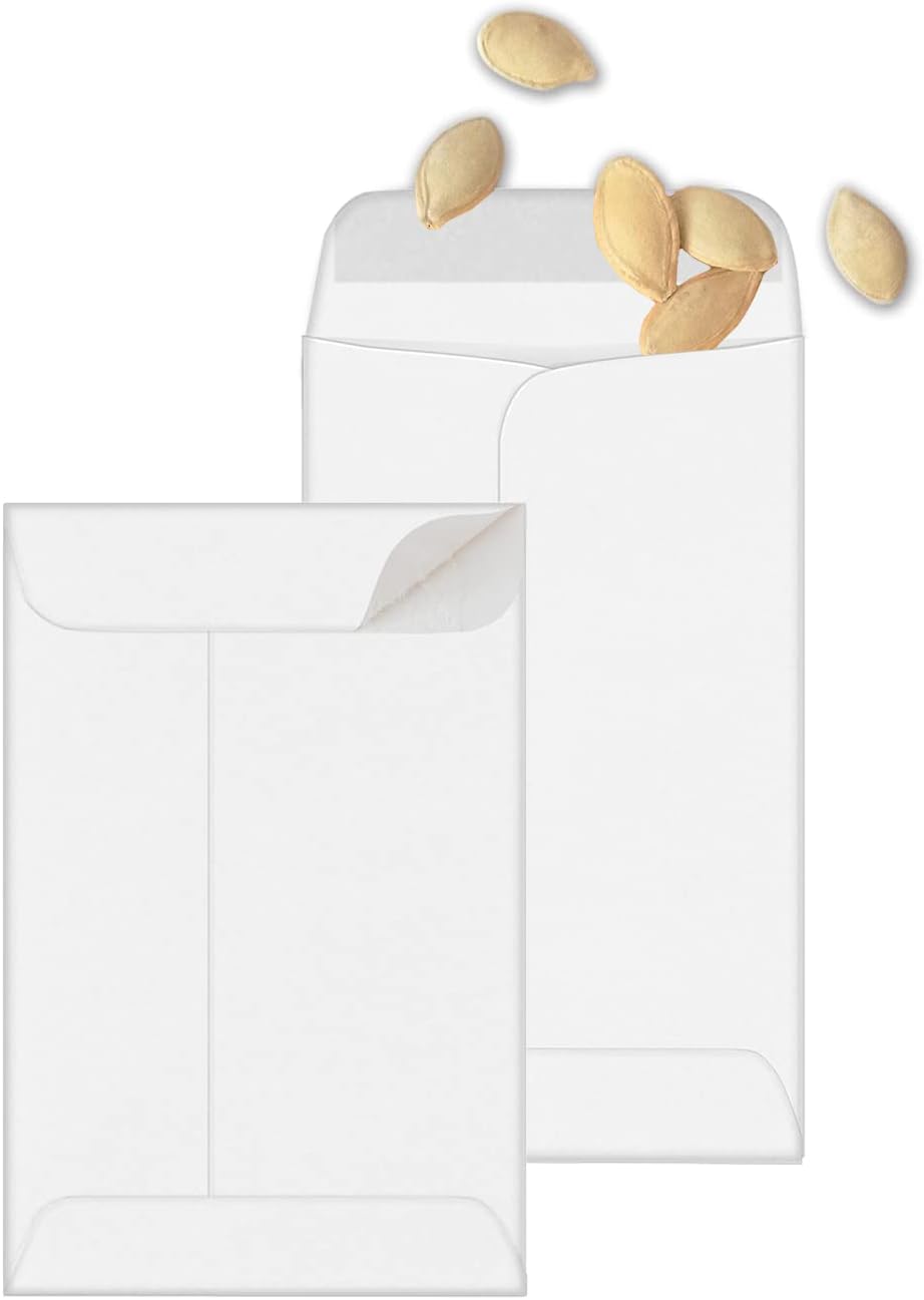 500 PCS #7 Coin Envelopes, 3.5 x 6.5 inches White Kraft Envelopes Classic Small Parts Envelopes with Self Adhesive Gummed Flap for Coins, Cash, Credit Cards, Seeds
