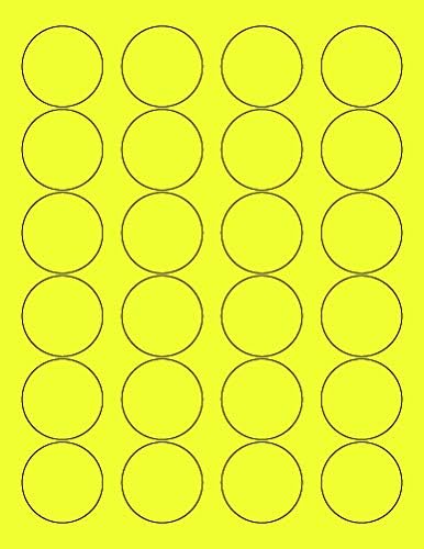 8-1/2 x 11" Neon Color High Light Fluorescent Labels for Laser & Inkjet Printer (Yellow Fluorescent, 1.66" Round - 24 Per Page | 2400 Labels)