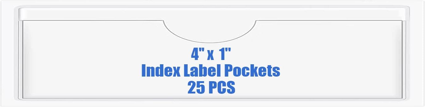 Origin-Joy 25 PCS Self-Adhesive Index Label Pockets, Clear Plastic Peel & Stick Card Holders with Top Open for Loading (4 x 1 inch)