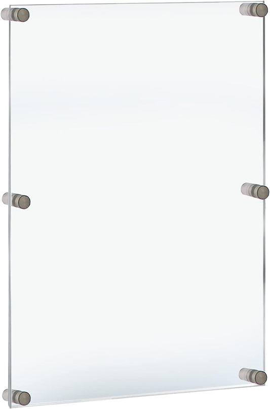 Azar Displays, 105540, Floating Acrylic Wall Frame with Silver Hardware Stand Off Caps, Clear Hanging Photo Frame Display Mount with Frameless Border, Glass-Like Frame for Large Prints, 30" x 40"