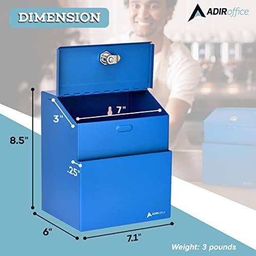 Adir Suggestion Box with Slot and Lock with 25 Comment Cards and Label Stickers, Blue