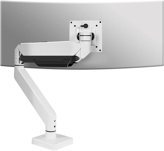 White Ultrawide Single Monitor Arm Heavy Duty Desk Mount Computer Stand for 17 to 45 inch Adjustable Gas Spring Bracket, Screen up to 30lbs with VESA max 100x100mm M7P