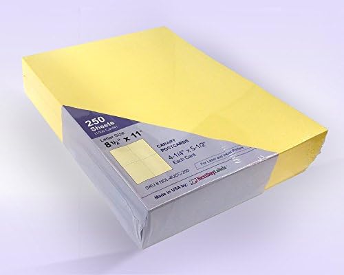 NextDayLabels 8-1/2" x 11" Laser/Inkjet Postcards 4 Per Page, (4-1/4" x 5-1/2" Each Card | Canary, 4000 Cards)