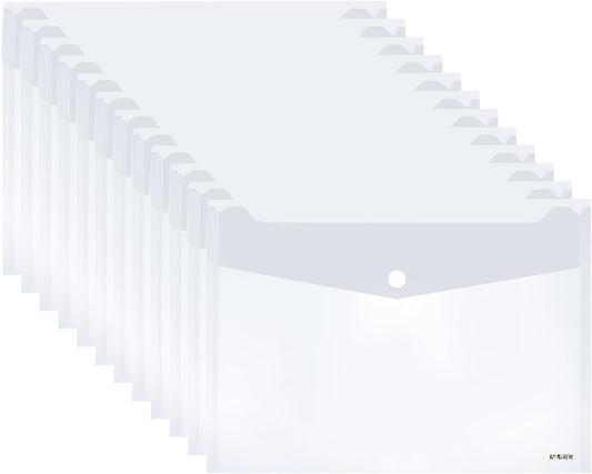 M&G 12 Pack Plastic Envelopes File Folders, Clear Folders for Documents A4 Letter Size Poly Envelopes with Snap Button Closure, Use for School Home Office Suppiles Organizer
