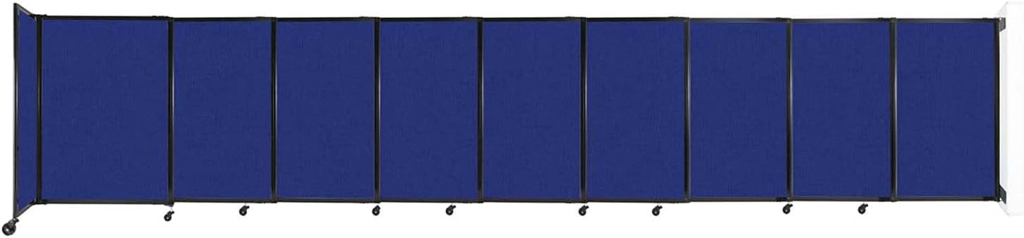 Wall-Mounted Sliding StraightWall Room Divider | Adjustable Widths | Locking Wheels | Room Separator | Up to 19'9" Wide x 4' Tall Royal Blue Fabric Panels
