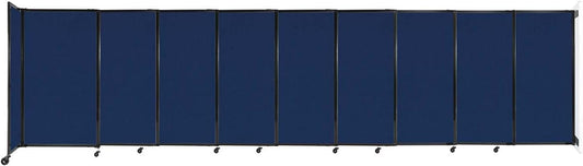 Wall-Mounted Sliding StraightWall Room Divider | Adjustable Widths | Locking Wheels | Room Separator | Up to 19'9" Wide x 5' Tall Navy Blue Fabric Panels