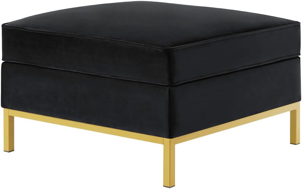 24KF Large Velvet Ottoman, Upholstered Padded Cushion Ottoman Table, Large Foot Rest for Living Room - Black