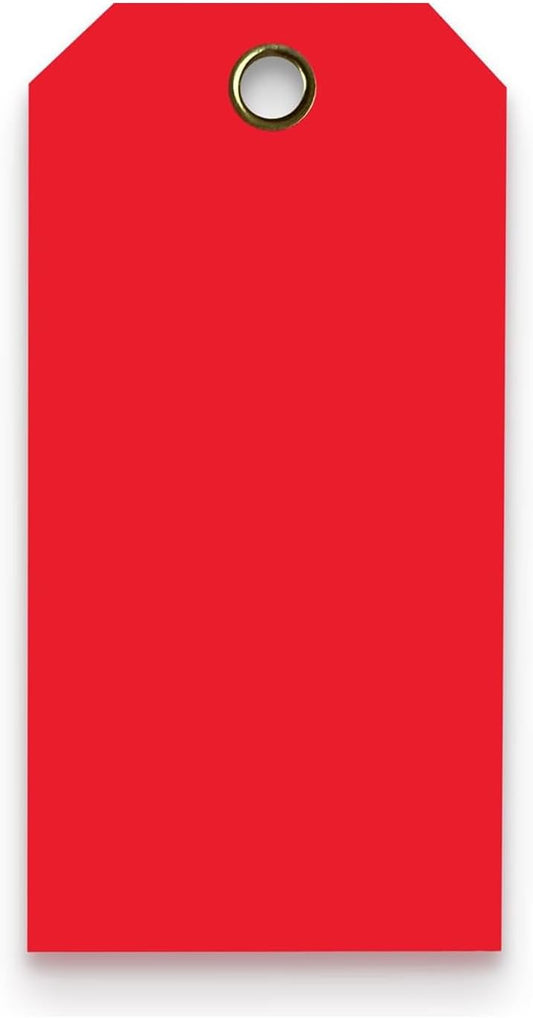 Tags 4 Less 15 Mil Waterproof Plastic Tags, Pack of 100 – 2” x 4” Heavy Duty Plastic Tags for Labeling, Outdoor Tagging, Equipment Labeling, Luggage, Valves & More (Red)