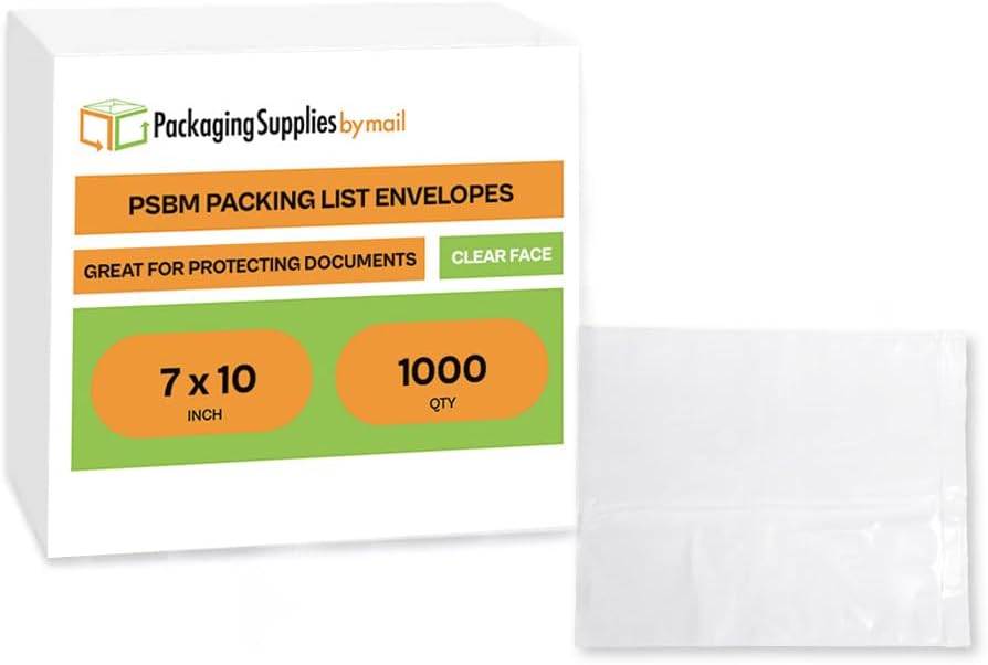 7x10 Inch Packing Slip Envelope Pouches, Mailing Bag Sleeves, Clear White, 7 x 10 inch, Self Adhesive, 1000 Pack