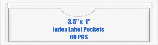 Origin-Joy 60 PCS Self Adhesive Index Card Pockets with Top Open, Clear Plastic Label Holder for Cards of Note, Library and Business, Adhesive Label Pockets & Card Holder (3.5 x 1 inch)