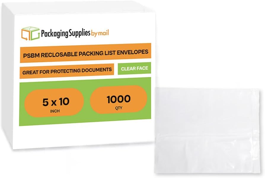 PSBM 1,000 Count Clear 5 x 10 Inch Lock & Press Re-Closable Resealable Adhesive Shipping Label/documents Pouches