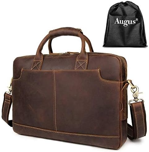 Augus Leather Laptop Briefcase for Men,Waterproof Travel Messenger Duffle Bags 15.6 Inch Laptop Bag