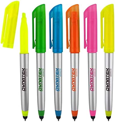 Personalized Pens with Highlighter and Stylus -250 Pack Bulk-Free Imprint - 3 In Highlighter, Ballpoint Pen, and Stylus Combo- add Custom Business Name, Logo or Gift Message- Yellow